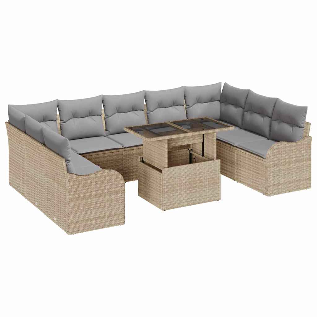 Garten-Sofa-Set mit Kissen mit Kissen 10 pcs Beige Poly Rattan