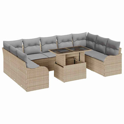 Garten-Sofa-Set mit Kissen mit Kissen 10 pcs Beige Poly Rattan