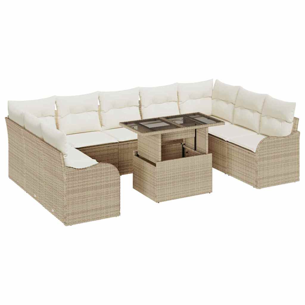 Gartensofa-set mit Kissen mit Kissen 10 pcs Beige Poly Rattan
