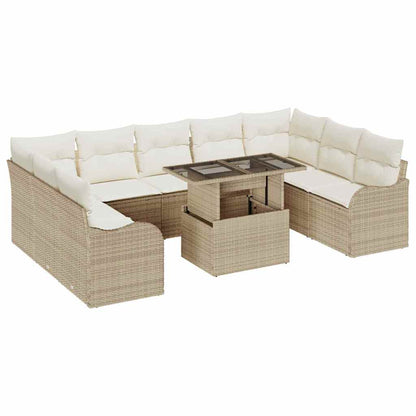 Gartensofa-set mit Kissen mit Kissen 10 pcs Beige Poly Rattan