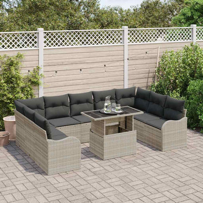 Gartensofa-set mit Kissen 10 pcs Hellgrau Poly Rattan