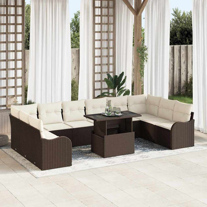Garten-Sofa-Set mit Kissen mit Kissen 11 pcs Braun Poly Rattan