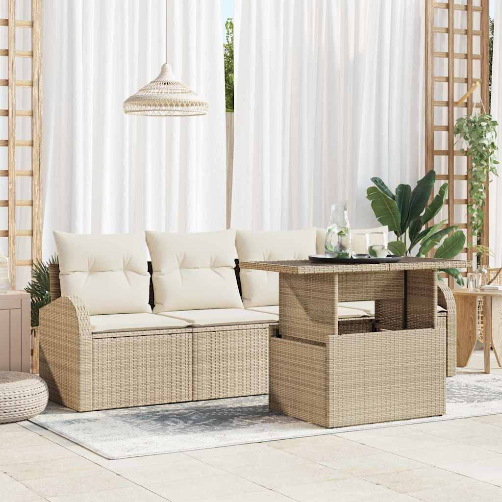 Garten-Sofa-Set mit Kissen mit Kissen 5 pcs Beige Poly Rattan