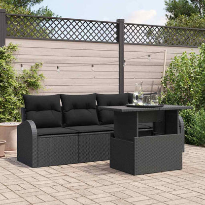 Garten-Sofa-Set mit Kissen mit Kissen 5 pcs Schwarz Poly Rattan