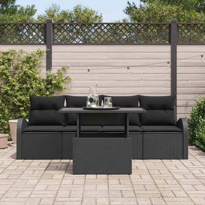 Garten-Sofa-Set mit Kissen mit Kissen 5 pcs Schwarz Poly Rattan