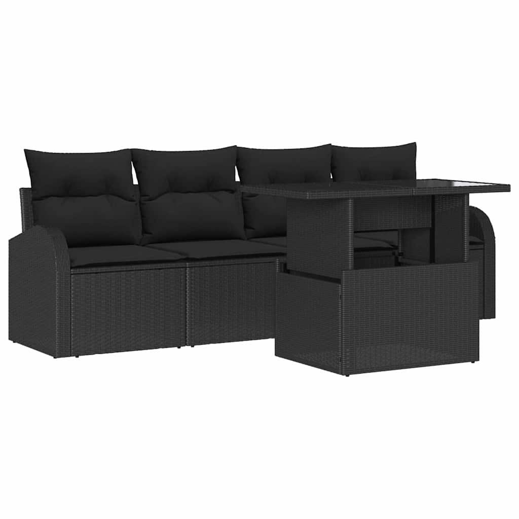Garten-Sofa-Set mit Kissen mit Kissen 5 pcs Schwarz Poly Rattan