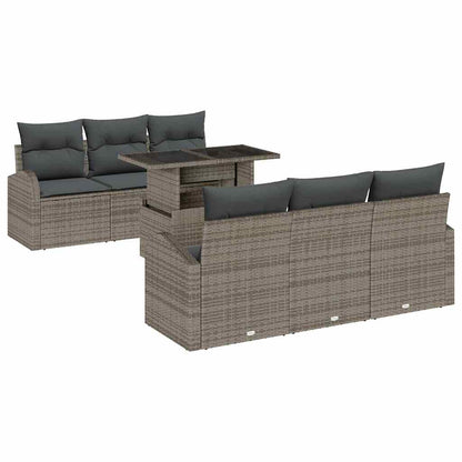Gartensofa-set mit Kissen mit Speicher 7 pcs Grau Poly Rattan