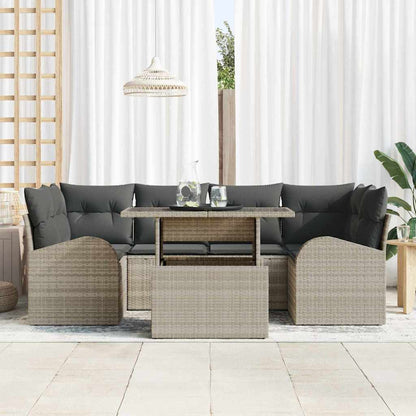 Garten-Sofa-Set mit Kissen 7 pcs Hellgrau Poly Rattan