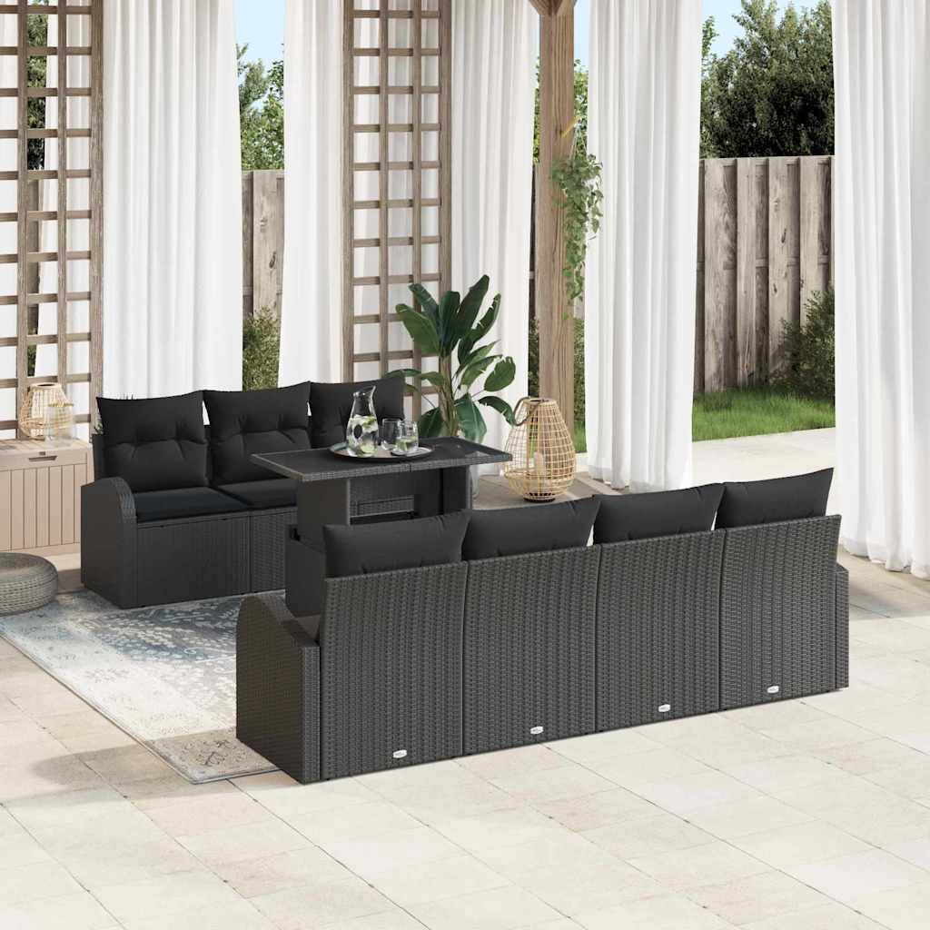 Gartensofa-set mit Kissen mit Kissen 8 pcs Schwarz Poly Rattan