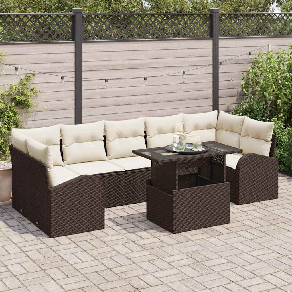 Gartensofa-set mit Kissen mit Speicher 8 pcs Braun Poly Rattan