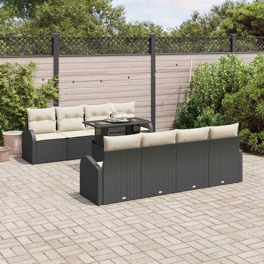 Gartensofa-set mit Kissen mit Kissen 9 pcs Schwarz Poly Rattan