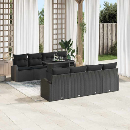 Gartensofa-set mit Kissen mit Kissen 9 pcs Schwarz Poly Rattan