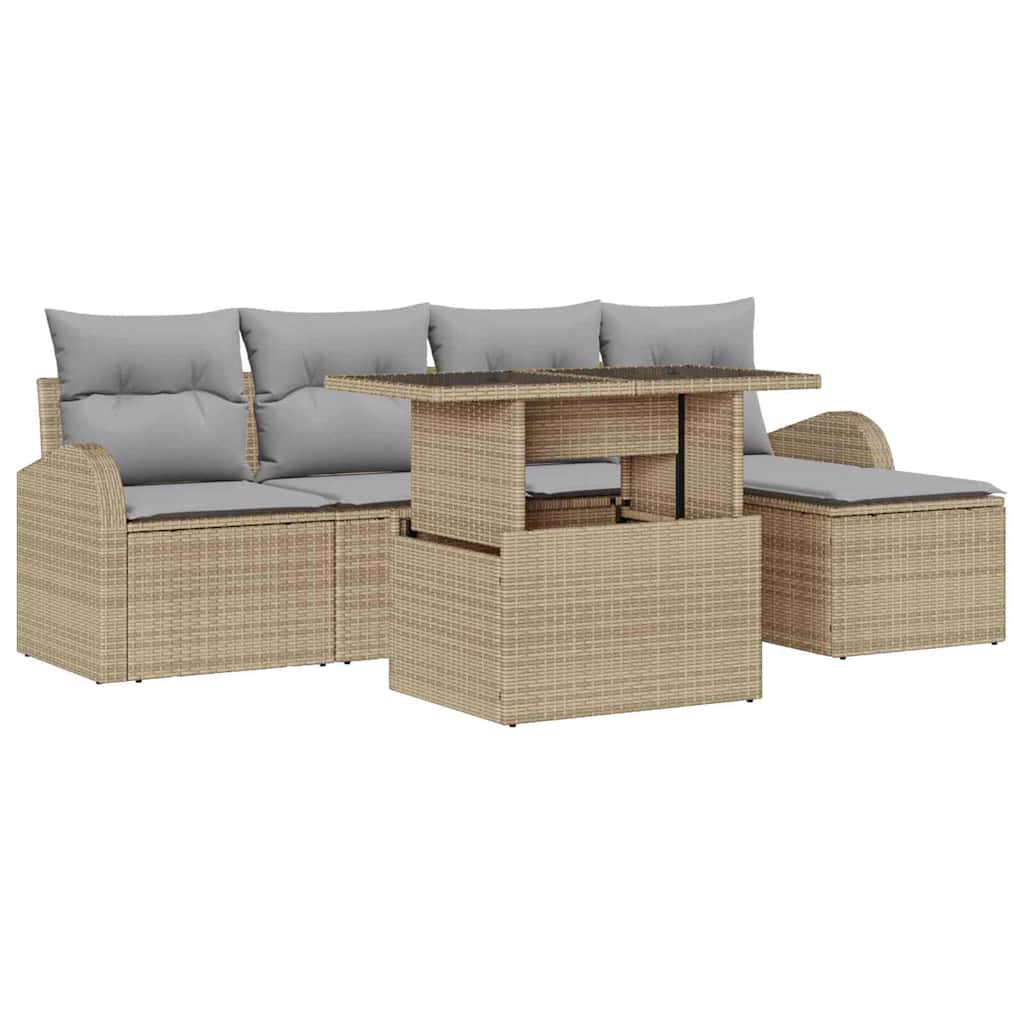 Garten-Sofa-Set mit Kissen mit Speicher 6 pcs Beige Poly Rattan