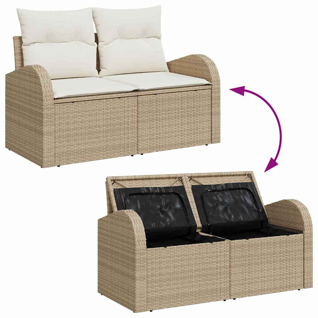 Gartensofa-set mit Kissen mit Speicher 5 pcs Beige Poly Rattan