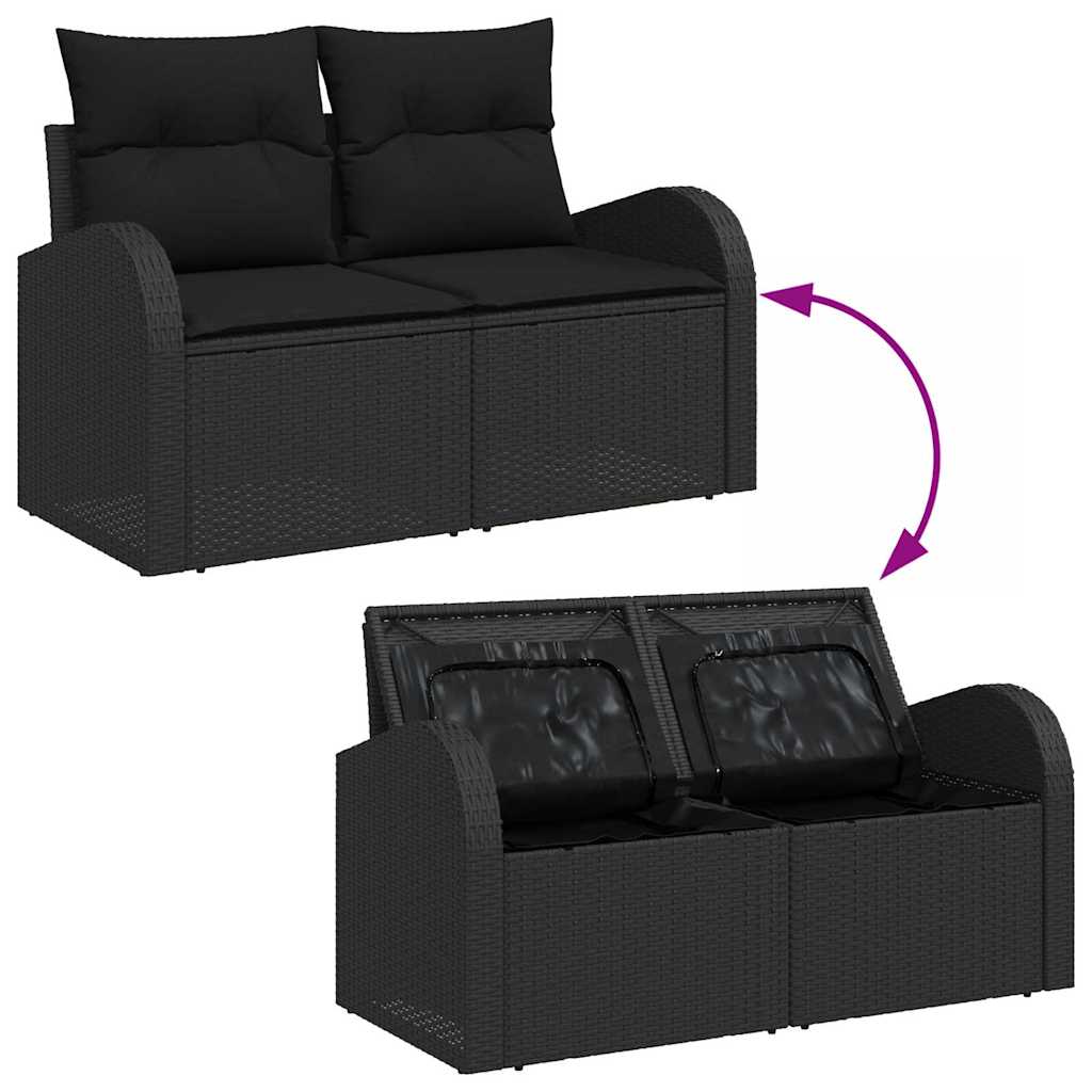Garten-Sofa-Set mit Kissen mit Kissen 7 pcs Schwarz Poly Rattan