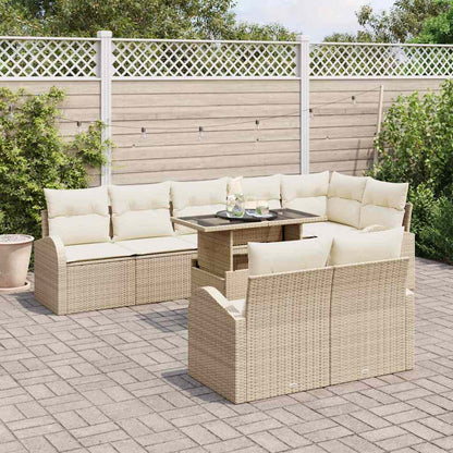 Gartensofa-set mit Kissen mit Speicher 9 pcs Beige Poly Rattan
