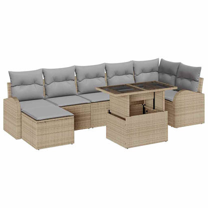 Gartensofa-set mit Kissen mit Speicher 8 pcs Beige Poly Rattan