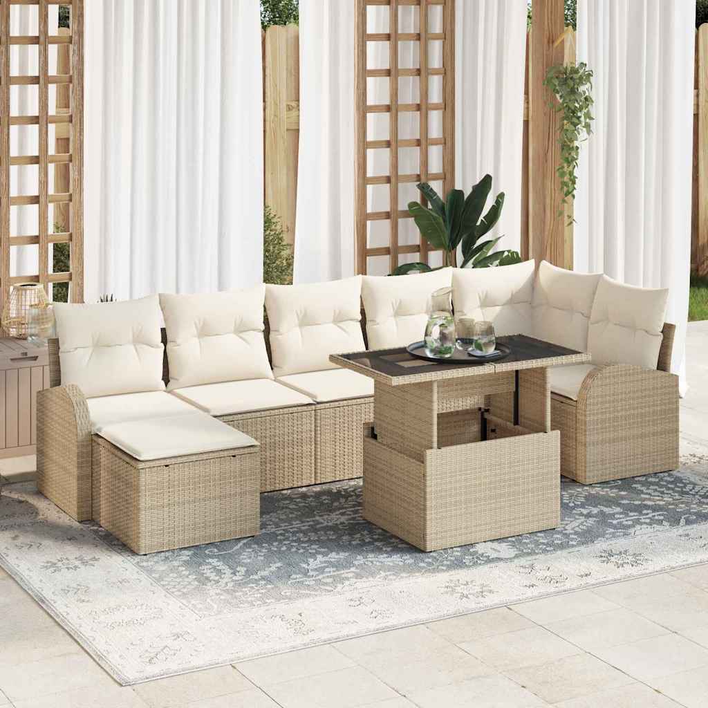 Gartensofa-set mit Kissen mit Speicher 8 pcs Beige Poly Rattan