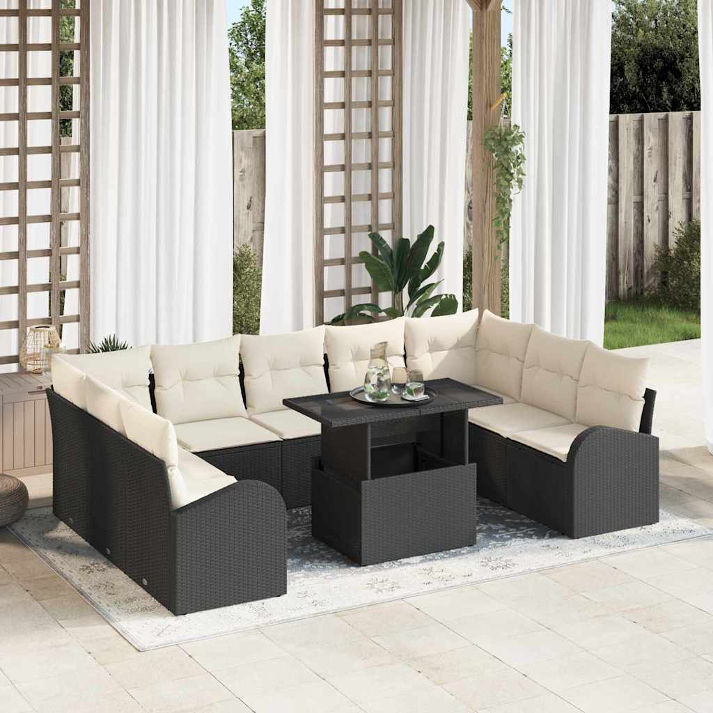 Gartensofa-set mit Kissen 10 pcs Schwarz Poly Rattan