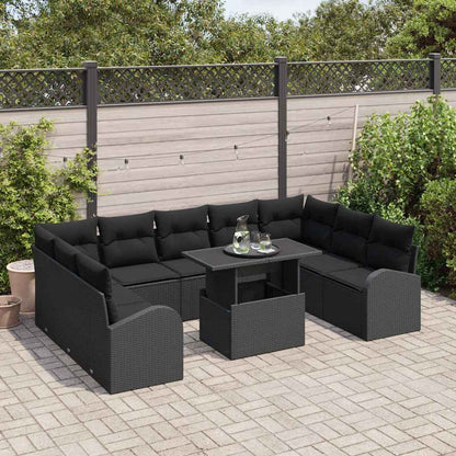 Gartensofa-set mit Kissen 10 pcs Schwarz Poly Rattan