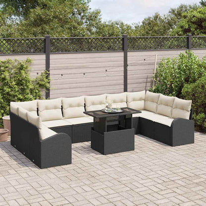 Gartensofa-set mit Kissen 11 pcs Schwarz Poly Rattan
