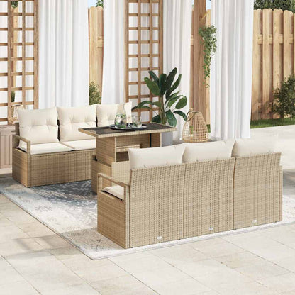 Gartensofa-set mit Kissen mit Speicher 7 pcs Beige Poly Rattan
