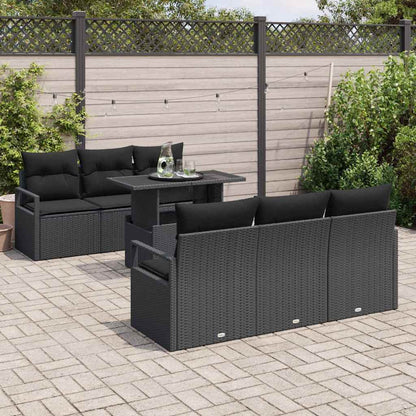 Gartensofa-set mit Kissen 7 pcs Schwarz Poly Rattan