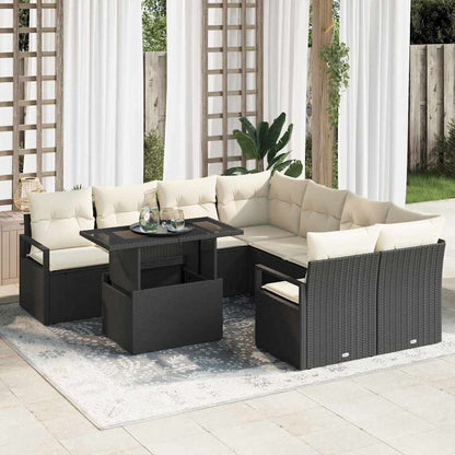 Gartensofa-set mit Kissen 9 pcs Schwarz Poly Rattan