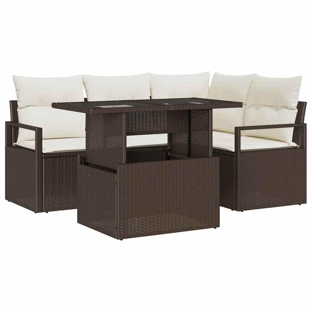 Gartensofa-set mit Kissen mit Speicher 5 pcs Braun Poly Rattan