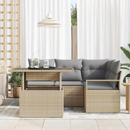 Garten-Sofa-Set mit Speicher 5 pcs Beige Poly Rattan