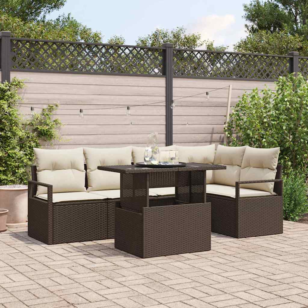 Gartensofa-set mit Kissen mit Speicher 6 pcs Braun Poly Rattan