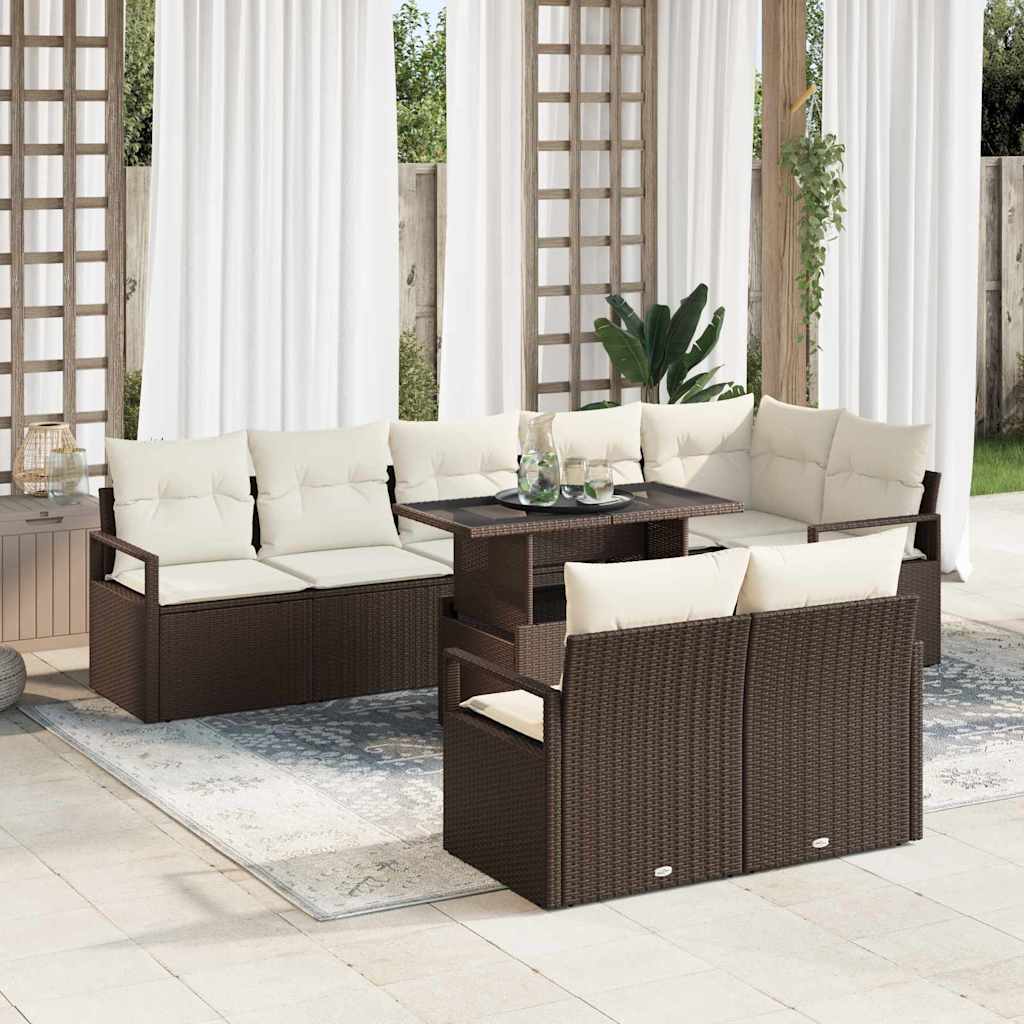Garten-Sofa-Set mit Speicher 9 pcs Braun Poly Rattan