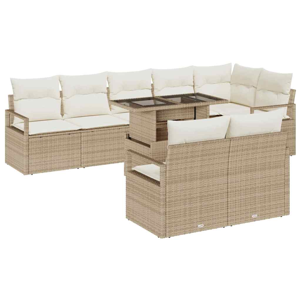 Garten-Sofa-Set mit Speicher 9 pcs Beige Poly Rattan