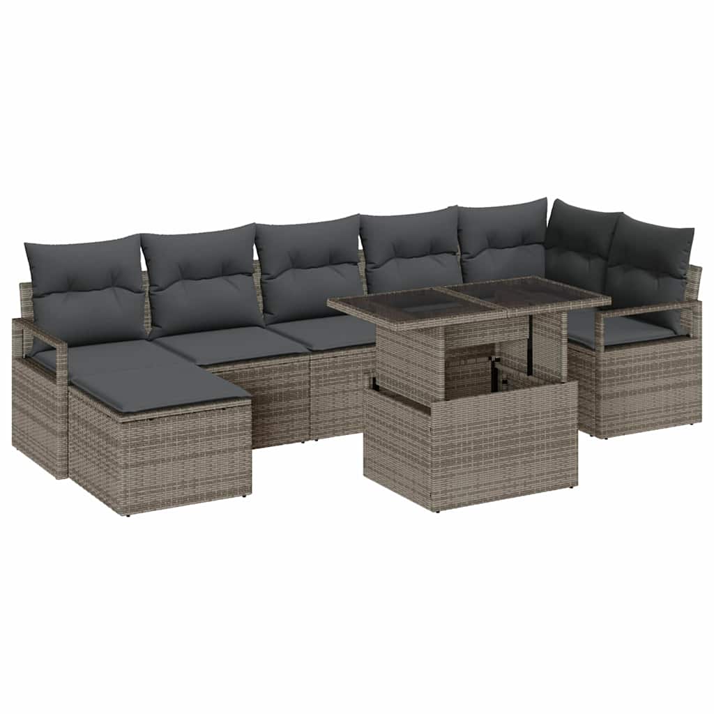 Garten-Sofa-Set mit Speicher 8 pcs Grau Poly Rattan