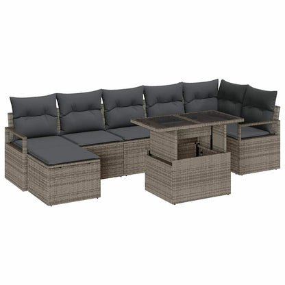 Garten-Sofa-Set mit Speicher 8 pcs Grau Poly Rattan