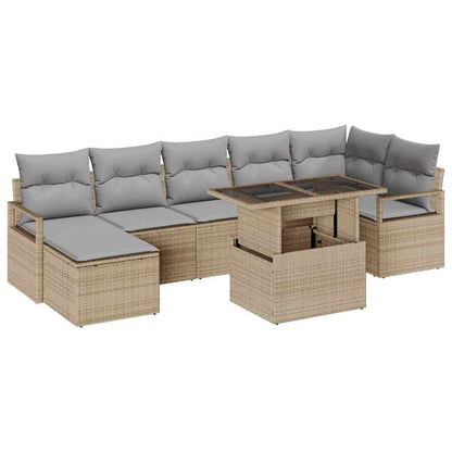 Garten-Sofa-Set mit Speicher 8 pcs Beige Poly Rattan