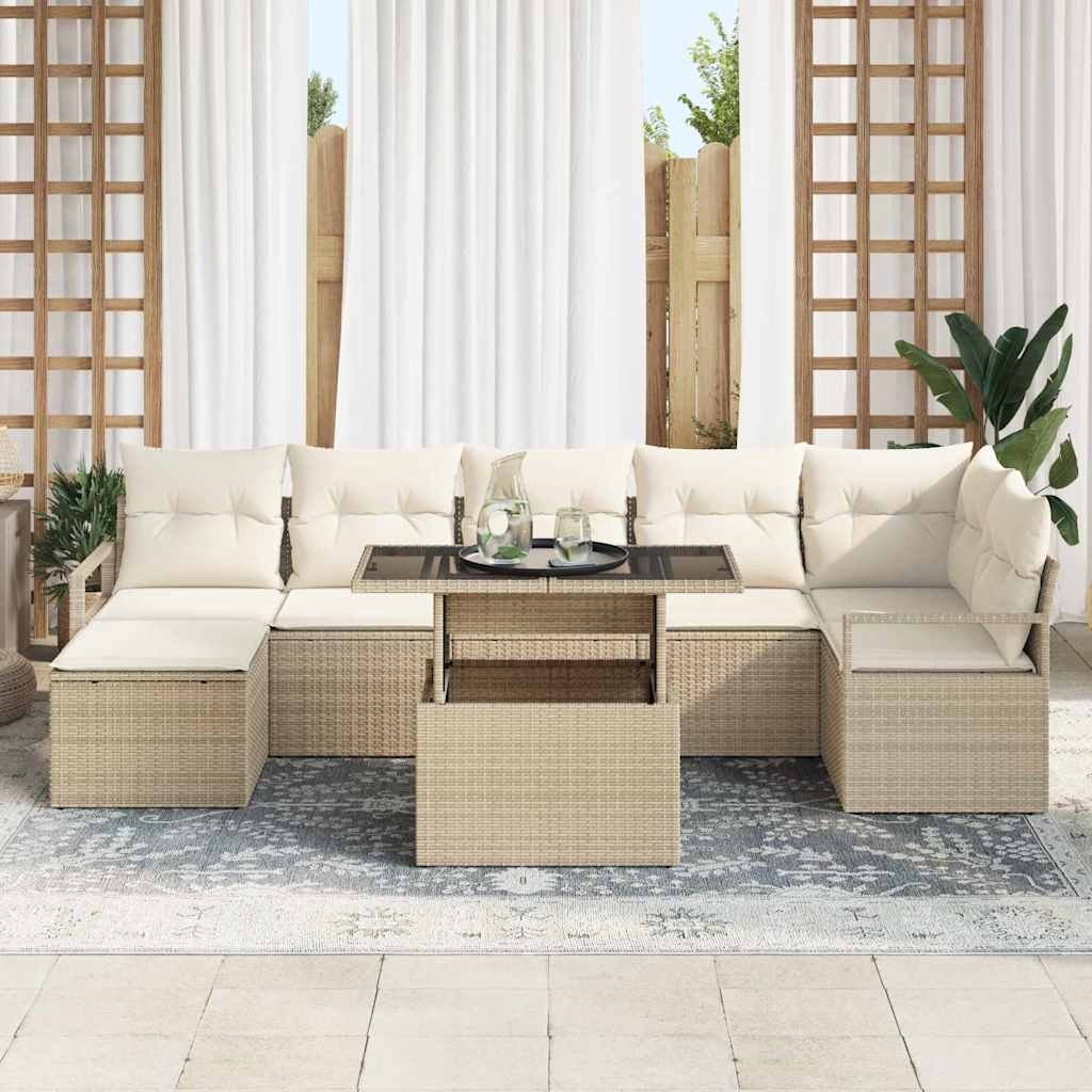 Garten-Sofa-Set mit Speicher 8 pcs Beige Poly Rattan