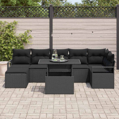 Garten-Sofa-Set mit Speicher 8 pcs Schwarz Poly Rattan