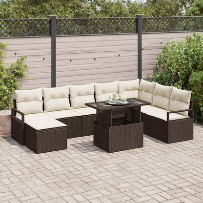 Garten-Sofa-Set mit Speicher 9 pcs Braun Poly Rattan