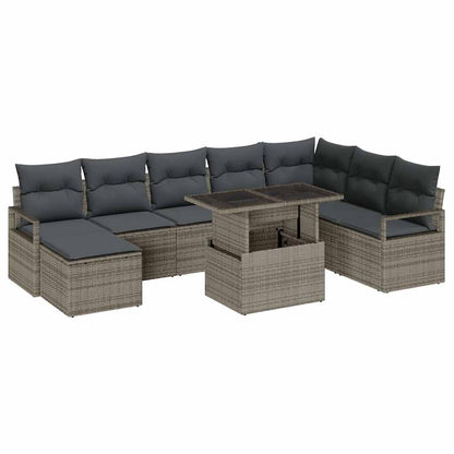 Garten-Sofa-Set mit Speicher 9 pcs Grau Poly Rattan