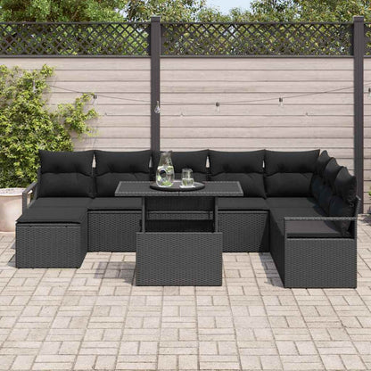Garten-Sofa-Set mit Speicher 9 pcs Schwarz Poly Rattan