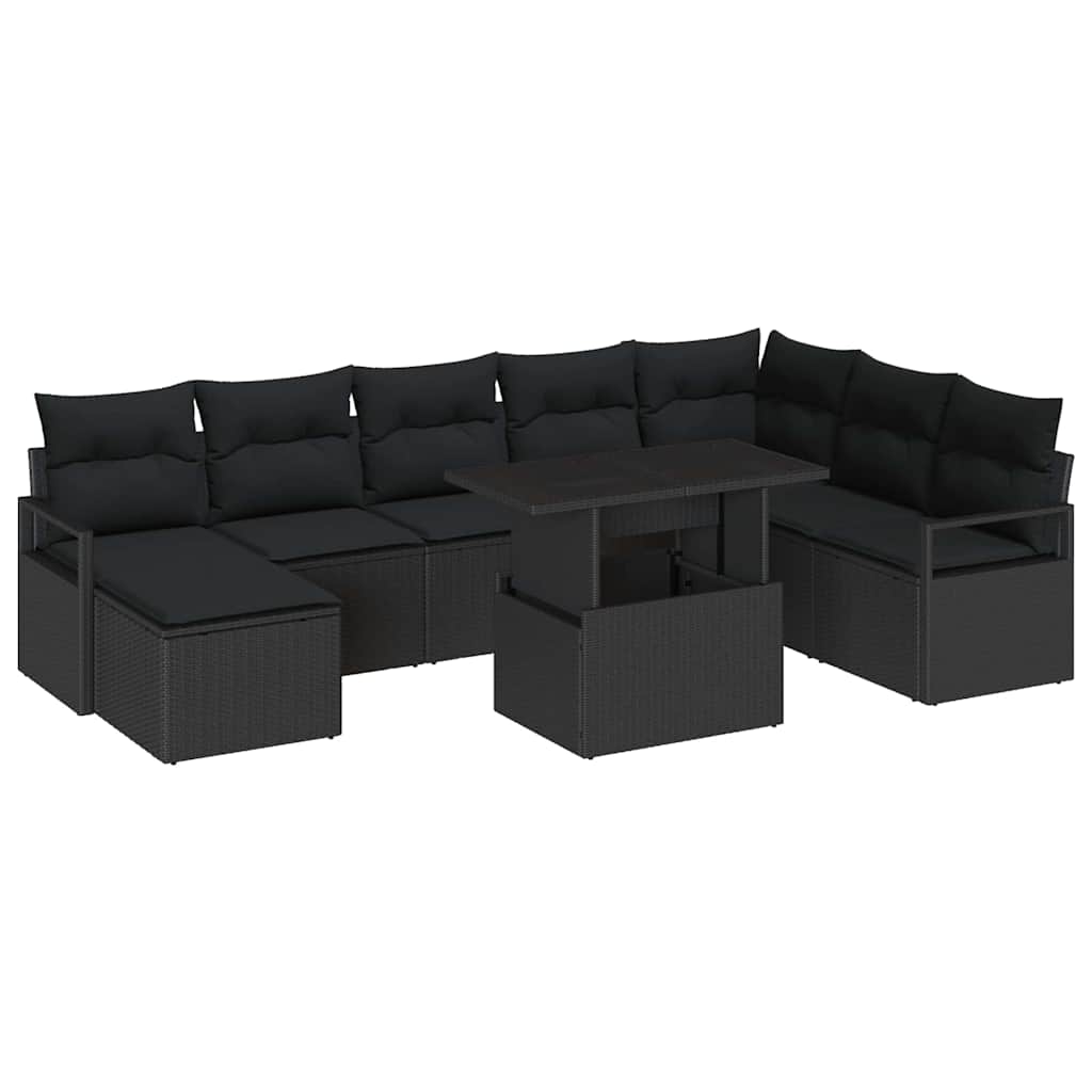 Garten-Sofa-Set mit Speicher 9 pcs Schwarz Poly Rattan