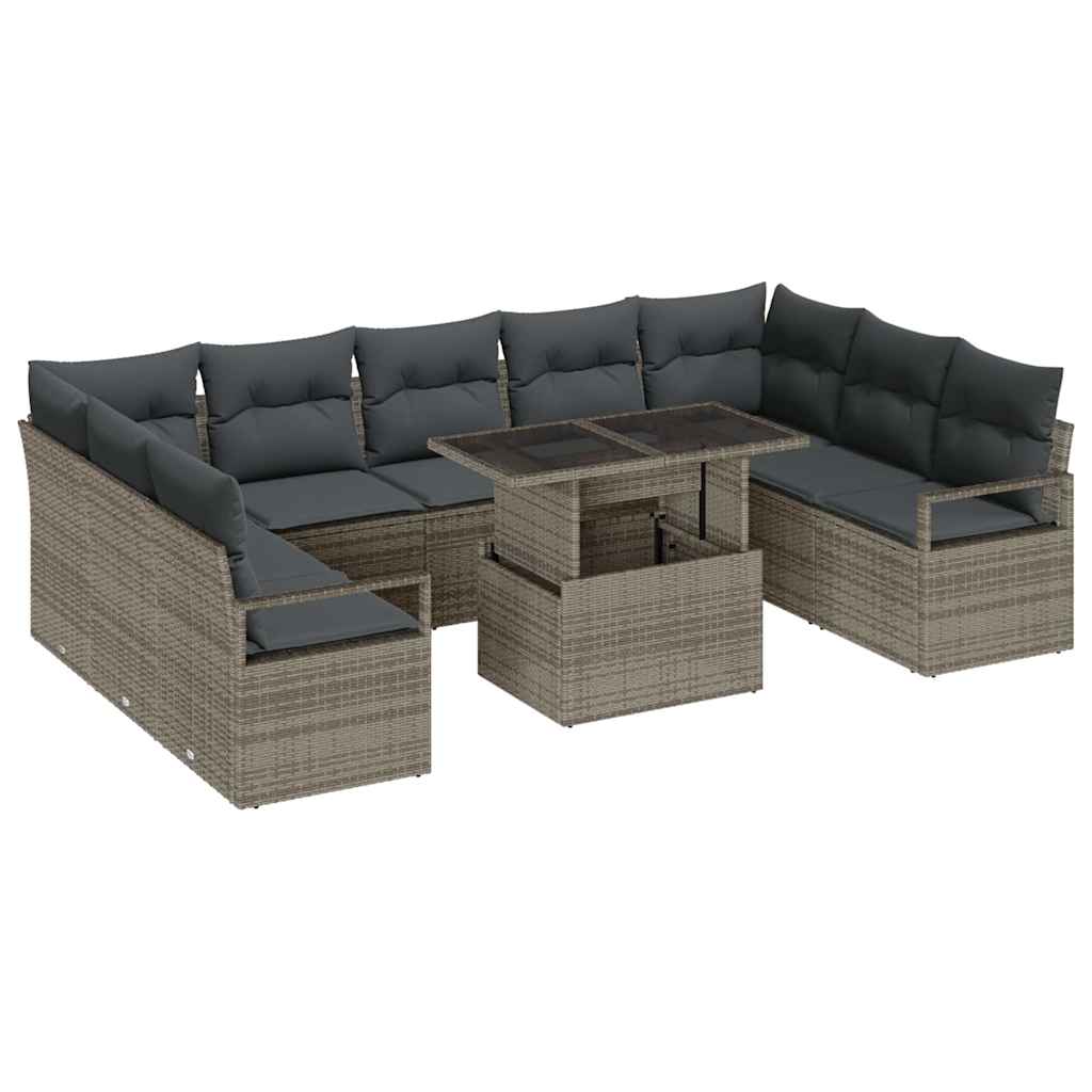 Garten-Sofa-Set mit Speicher 10 pcs Grau Poly Rattan