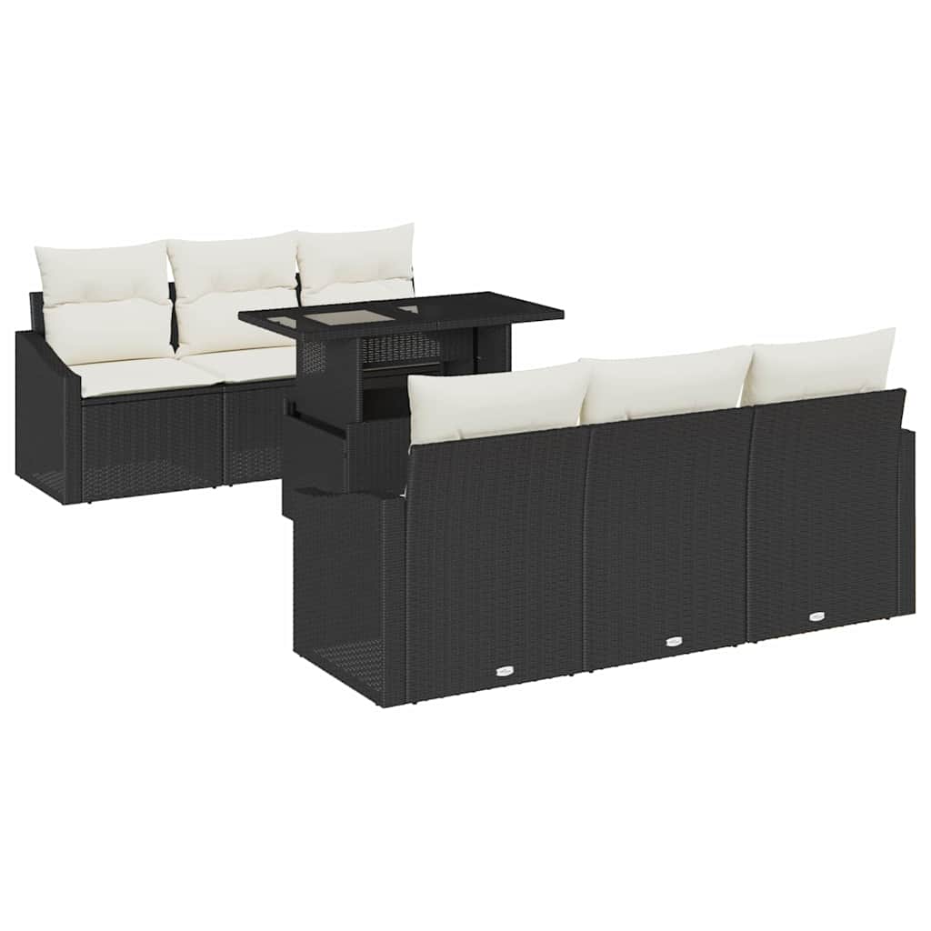 Garten-Sofa-Set mit Kissen 7 pcs Schwarz Poly-Rattan