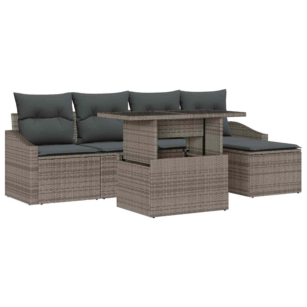 Garten-Sofa-Set mit Kissen mit Speicher 6 pcs Grau Poly-Rattan