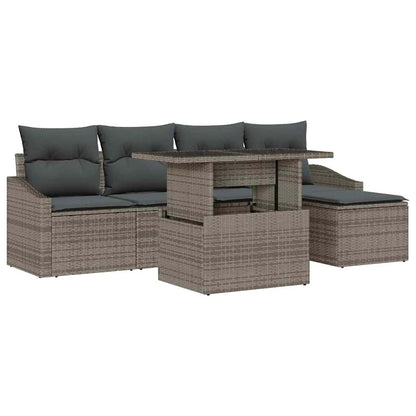 Garten-Sofa-Set mit Kissen mit Speicher 6 pcs Grau Poly-Rattan