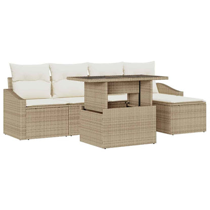 Garten-Sofa-Set mit Kissen 6 pcs Beige und Creme Poly-Rattan