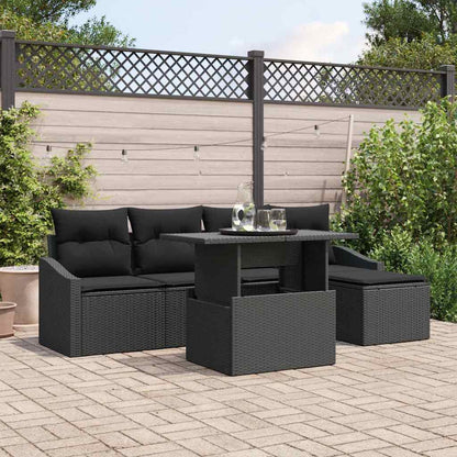 Garten-Sofa-Set mit Kissen 6 pcs Schwarz Poly-Rattan