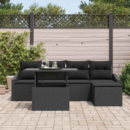 Garten-Sofa-Set mit Kissen 6 pcs Schwarz Poly-Rattan