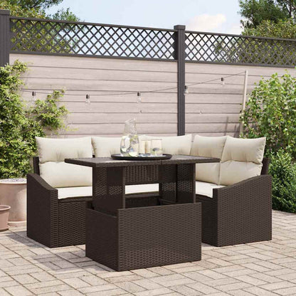 Garten-Sofa-Set mit Kissen mit Speicher 5 pcs Braun und Creme